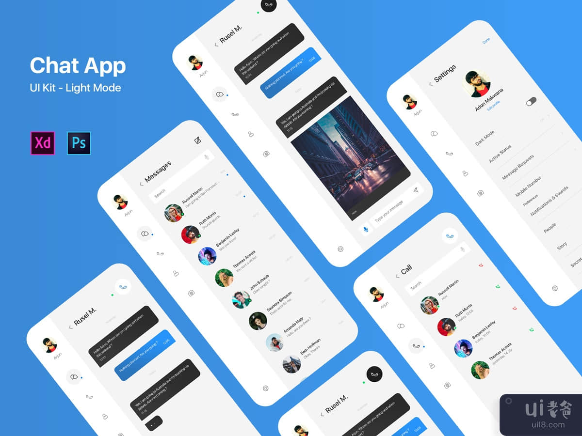 Chat, Messenger App UI Kit Light Mode