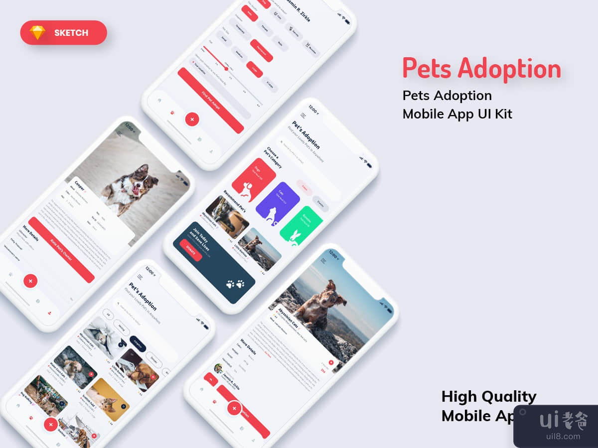 Pets Adoption Mobile App Light Version (SKETCH)