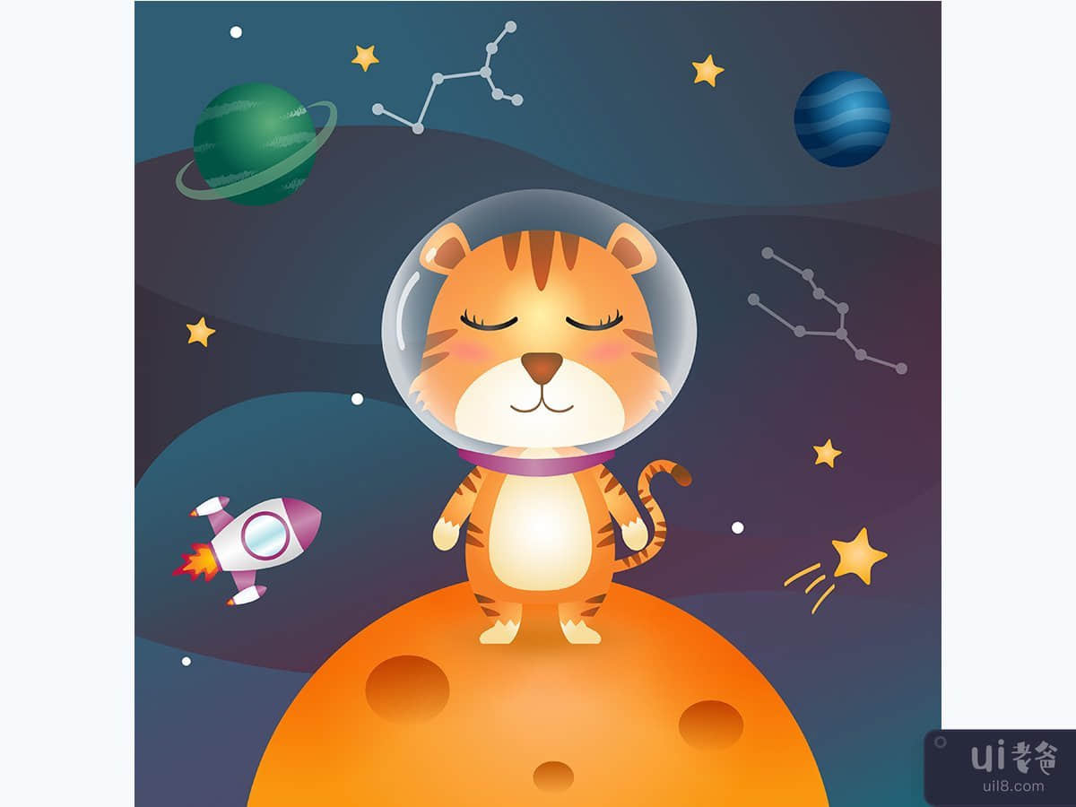 太空星系中的可爱老虎(Cute tiger in the space galaxy)插图