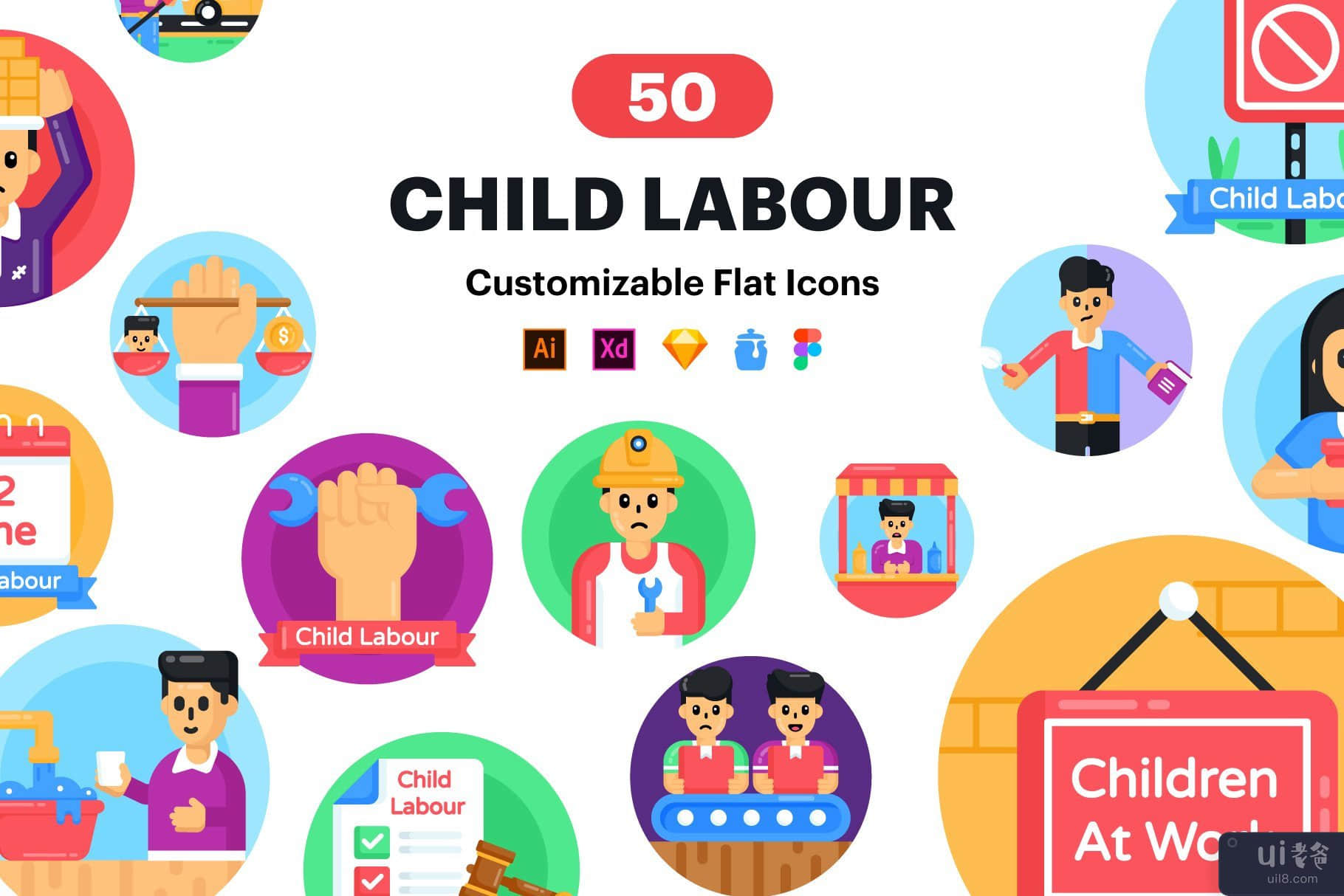 童工矢量图标(Child labor Vector Icons)插图6