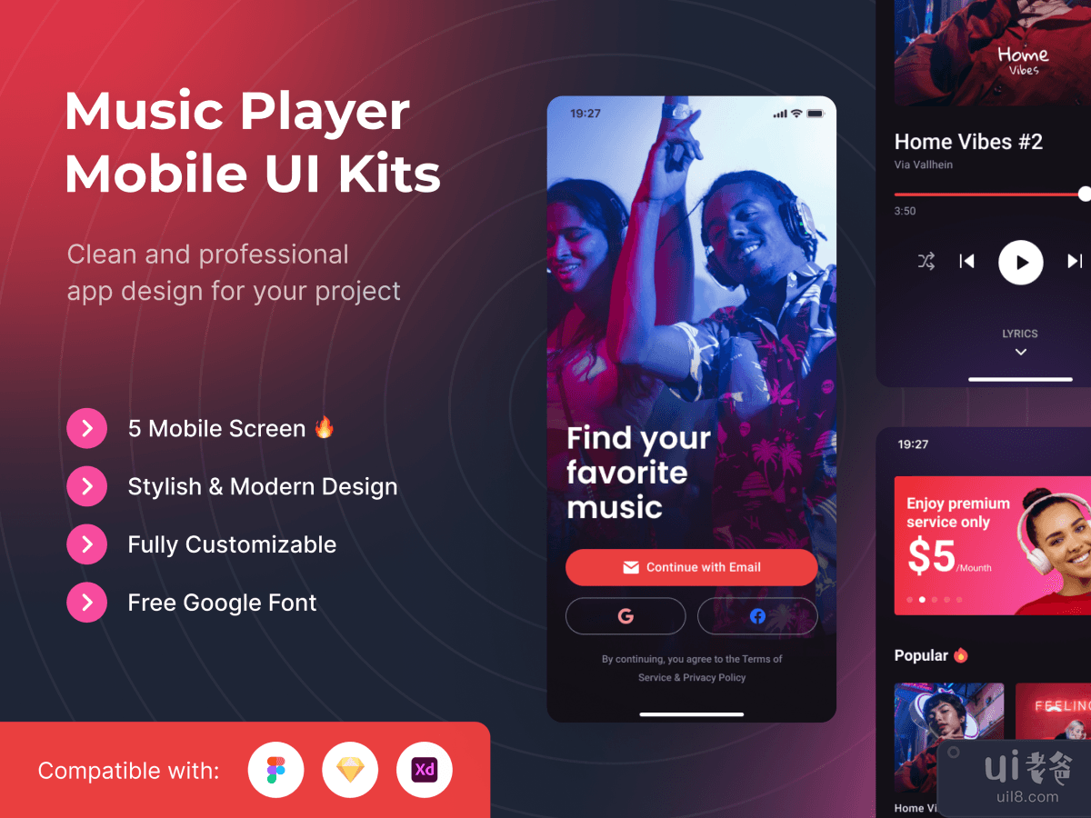 Music Player Mobile UI Kits Template