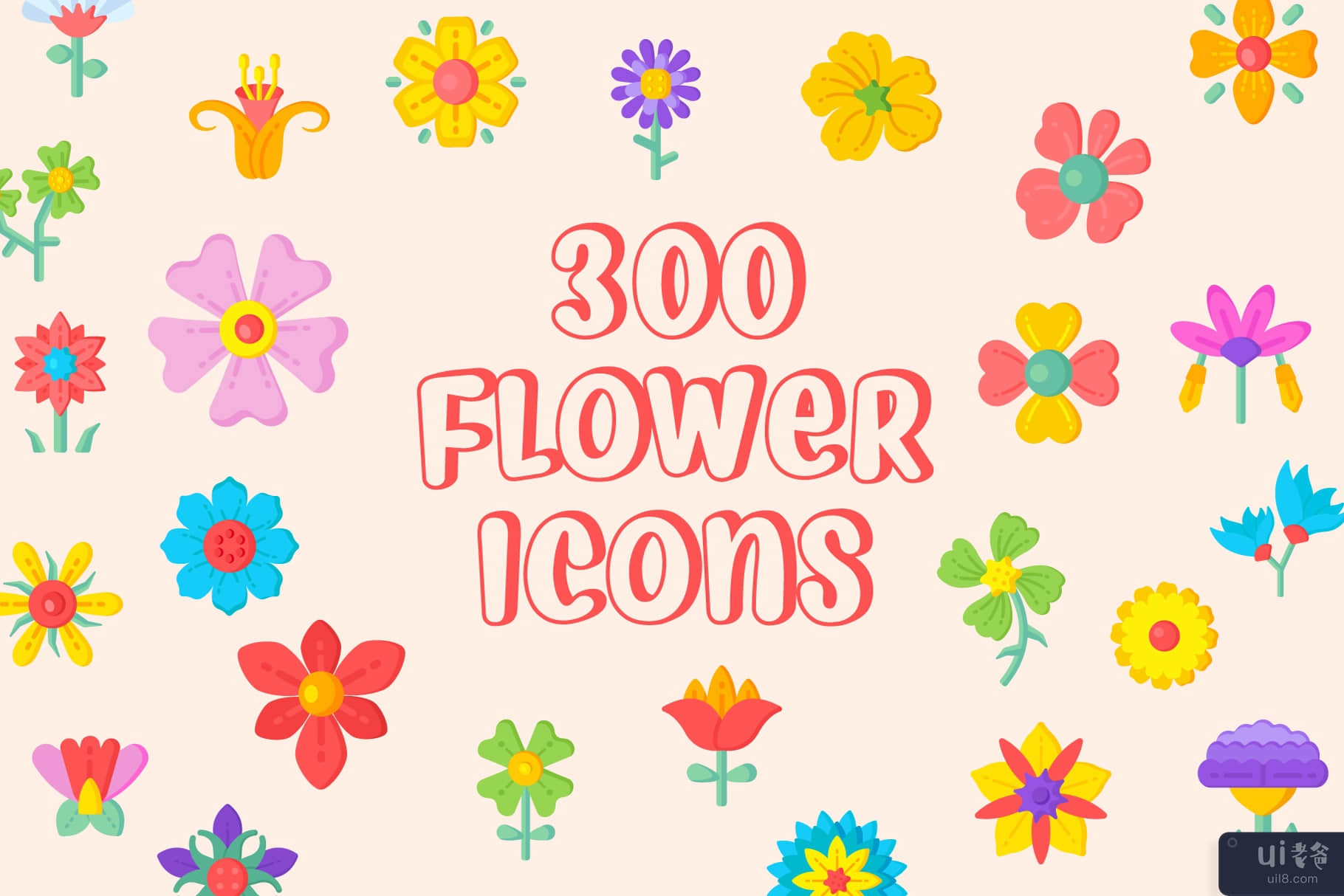 300 平花图标(300 Flat Flower Icons)插图6