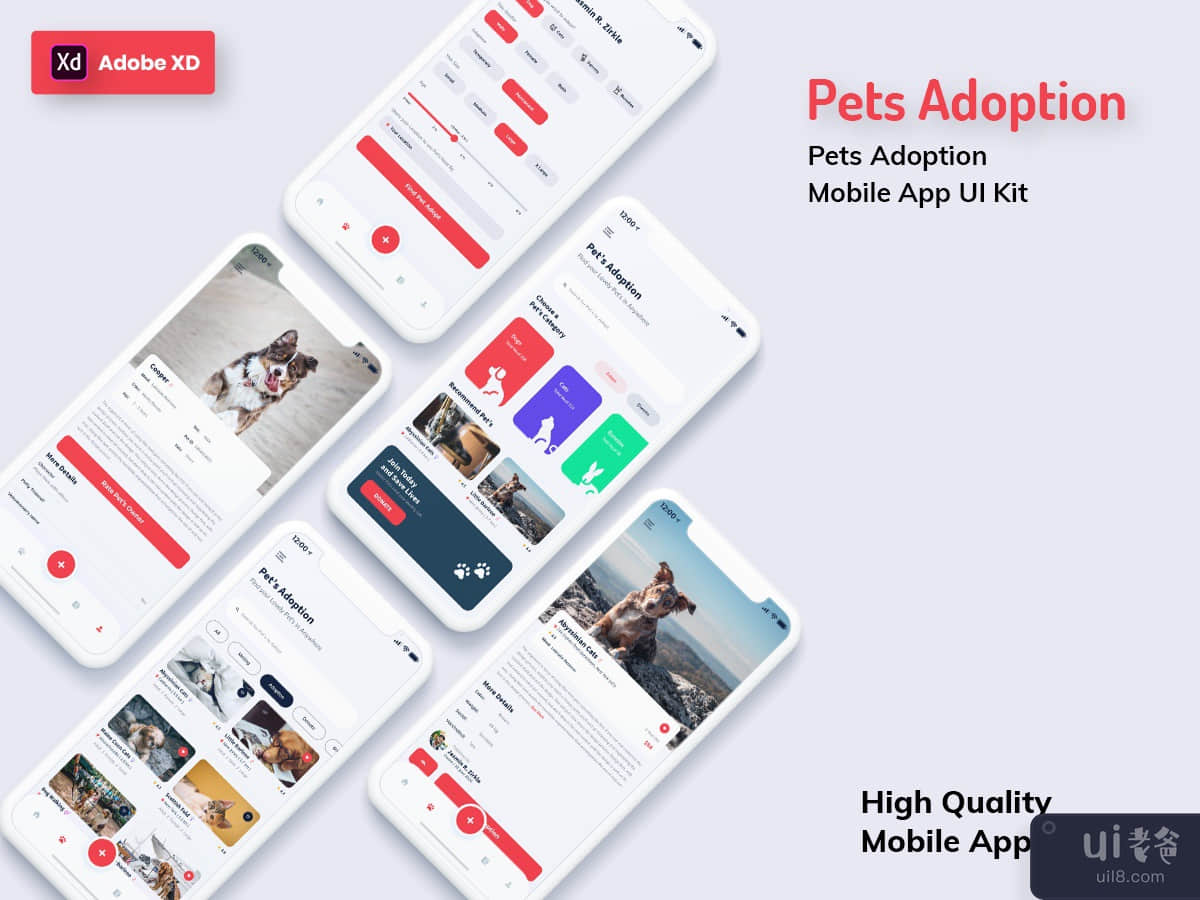 Pets Adoption Mobile App Light Version (XD)