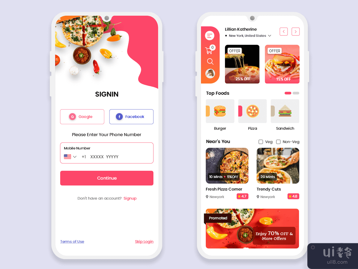 在线比萨配送移动应用程序 UI 套件(Online Pizza Delivery Mobile App UI Kit)插图1