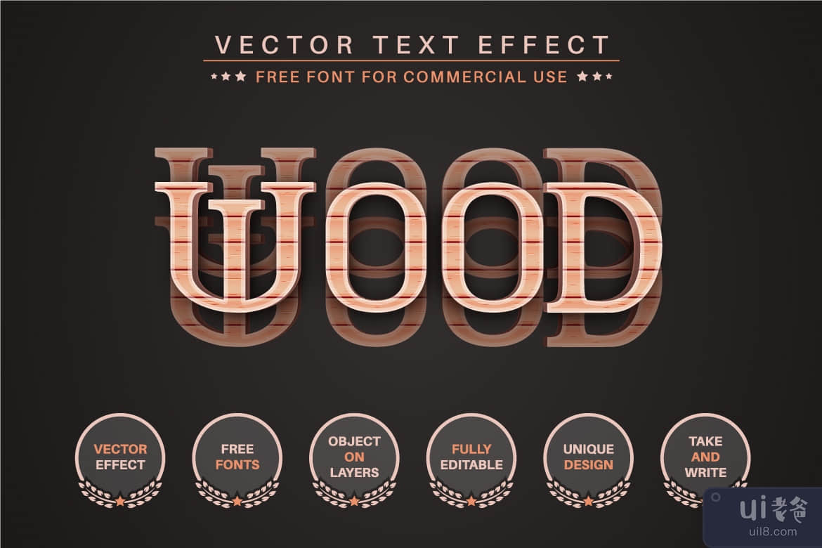 Craft Wood - 可编辑的文字效果，字体样式(Craft Wood - Editable Text Effect, Font Style)插图1