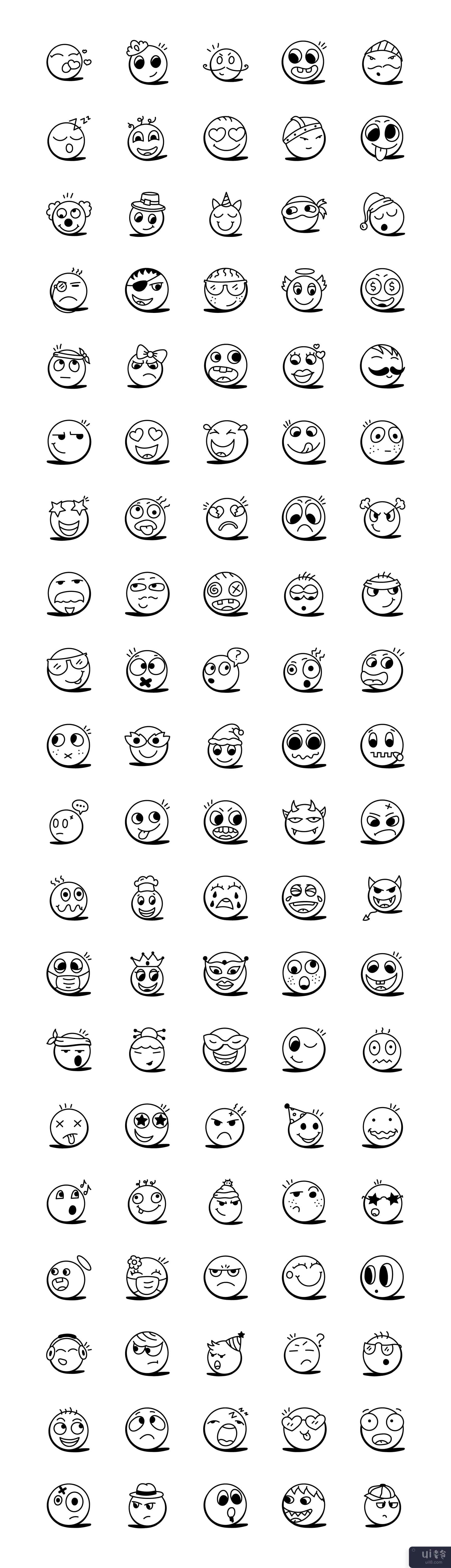 笑脸和表情符号图标的集合(Collection of Smileys and Emoji Icons)插图