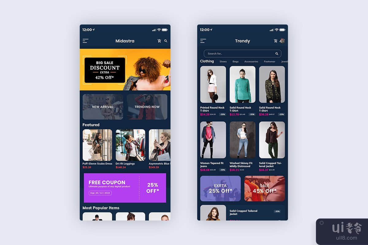 Midastra-Fashion Shopping Mobile App UI kit Dark (SKETCH)(Midastra-Fashion Shopping Mobile App UI kit Dark (SKETCH))插图1
