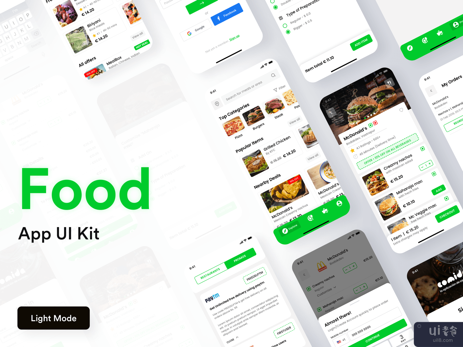 Food Ordering Mobile UI Kit - Light