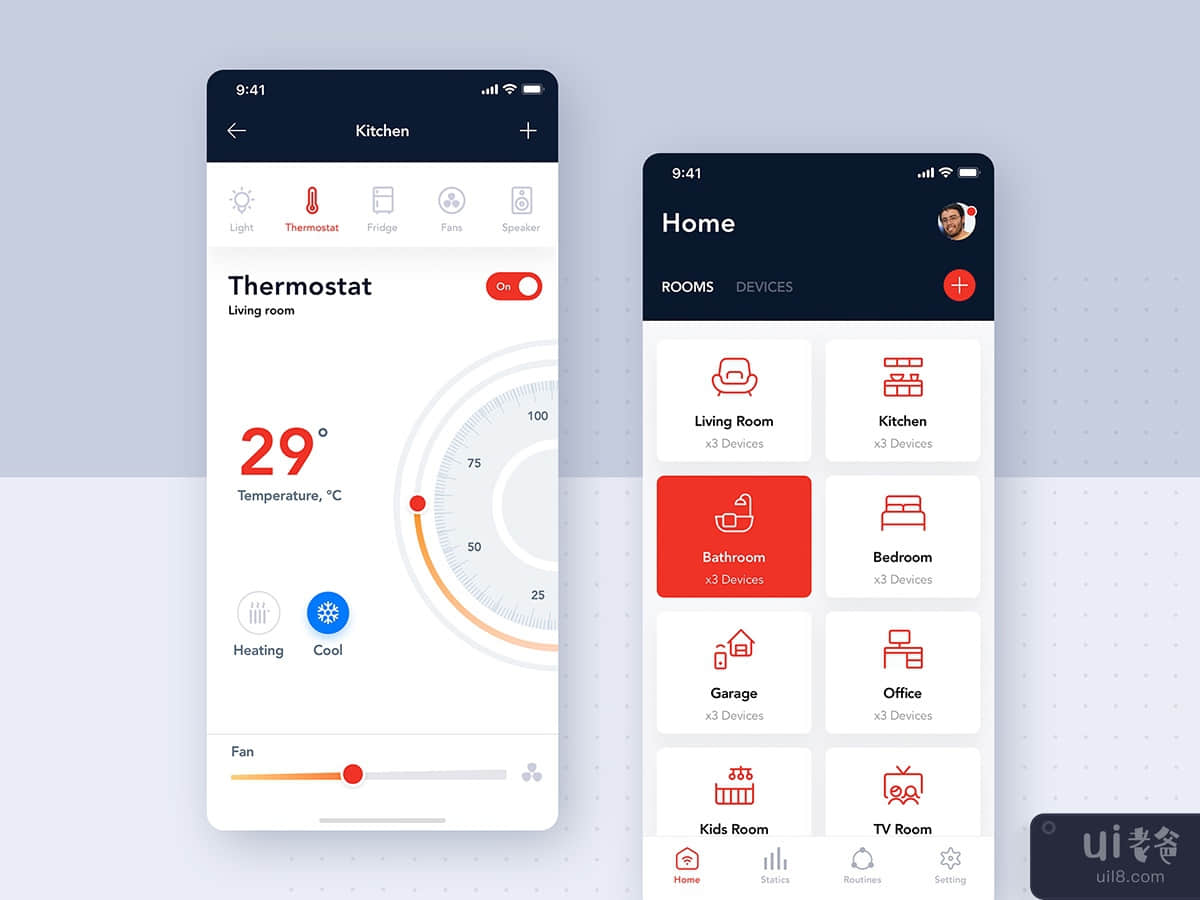 Smart Home mobile UI template for iphoneX