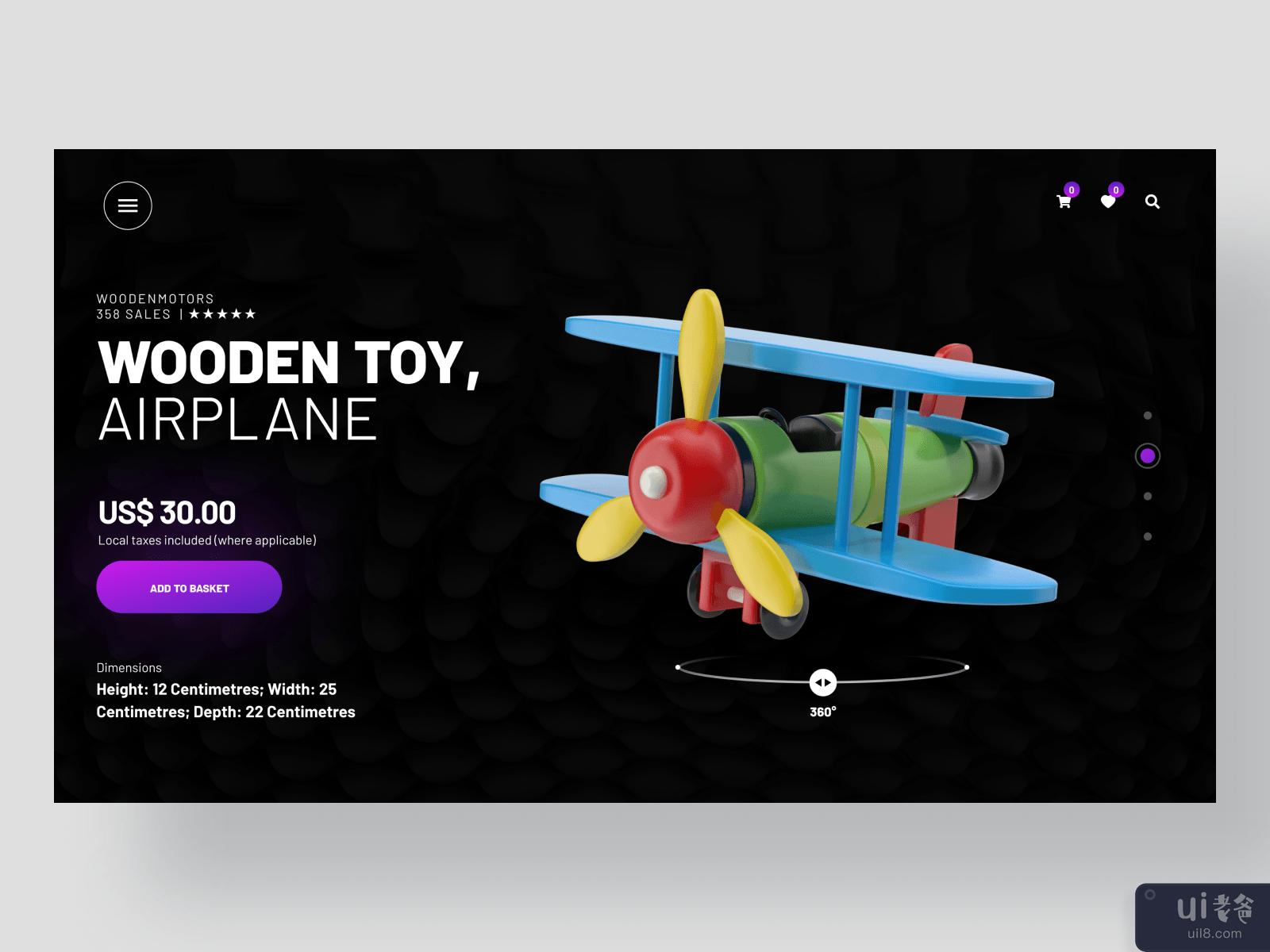 Web Design UI Kit Product Page  - Wooden Toy, Airplane