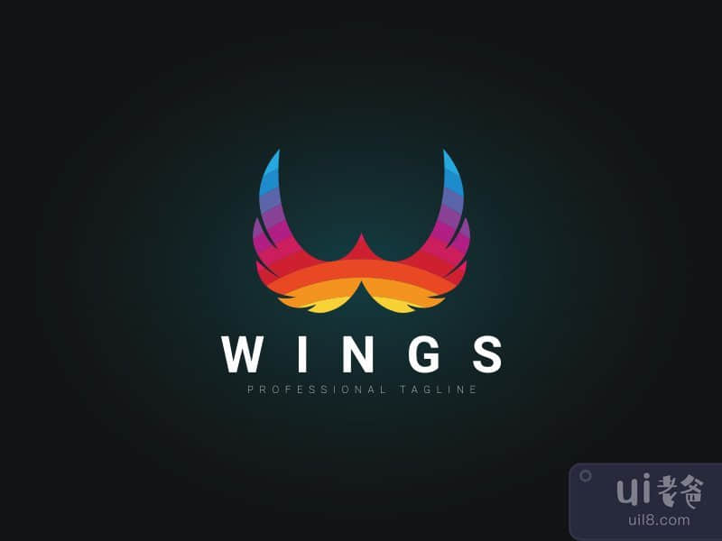Colorful W Letter  Wings Logo Icon Design Template