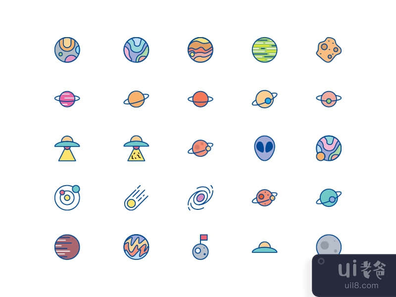Space universe icon set vector