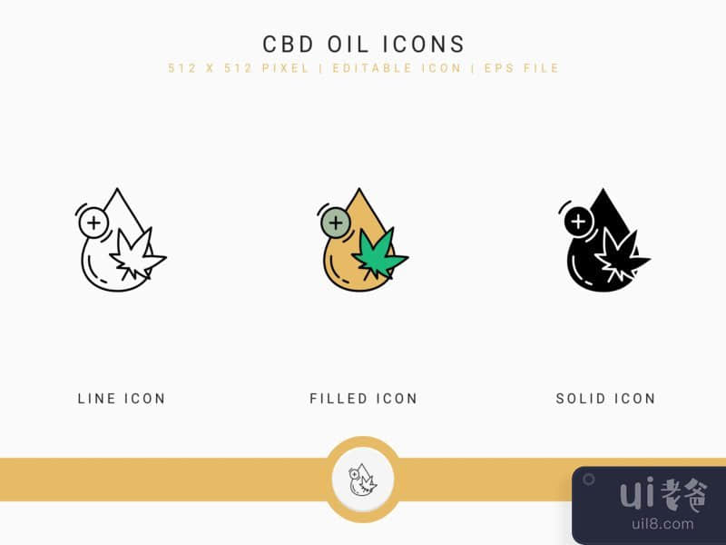 CBD oil icons set vector illustration with solid icon line style