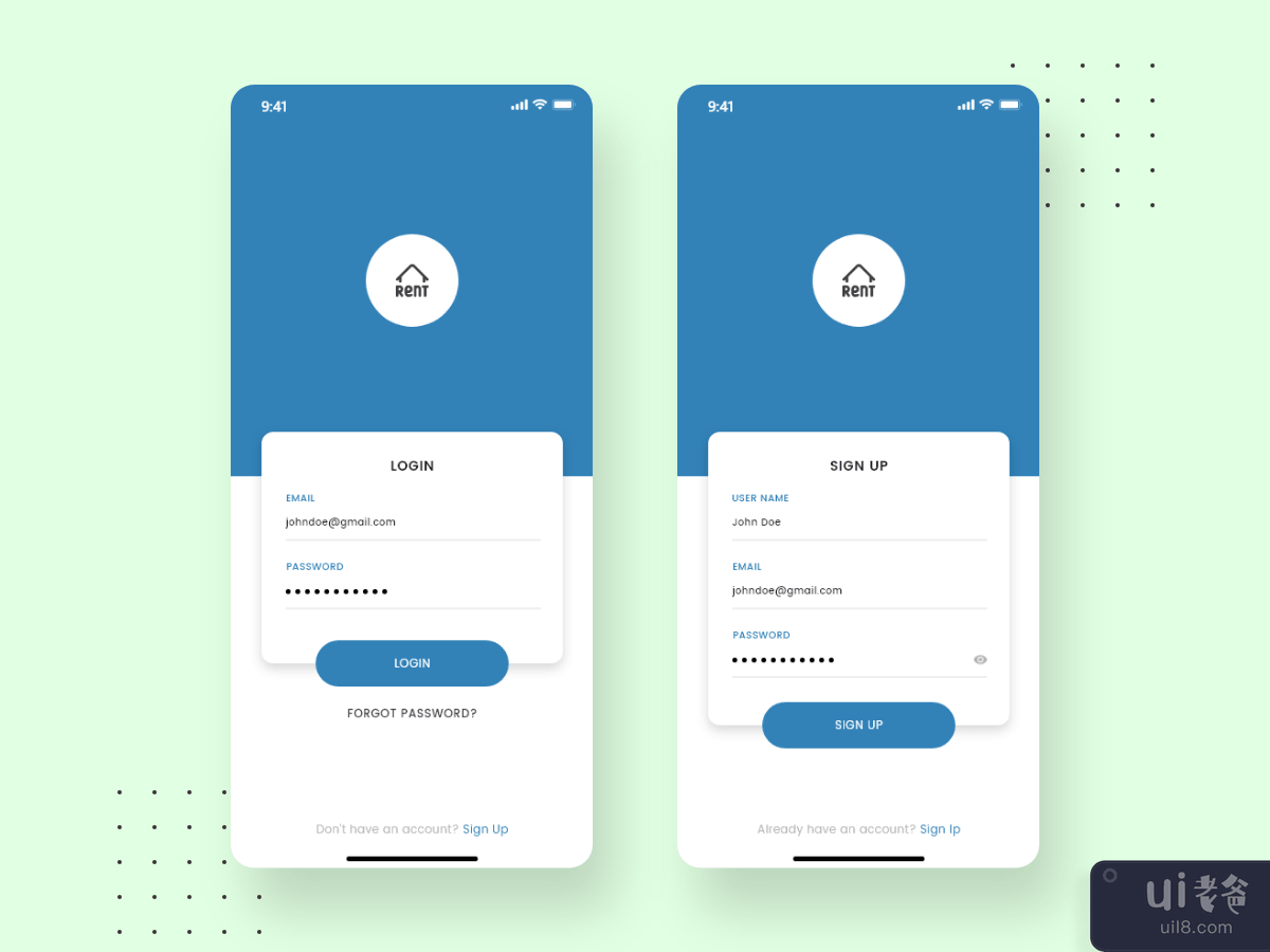 Sign in and Sign up screens concept for House for rent app