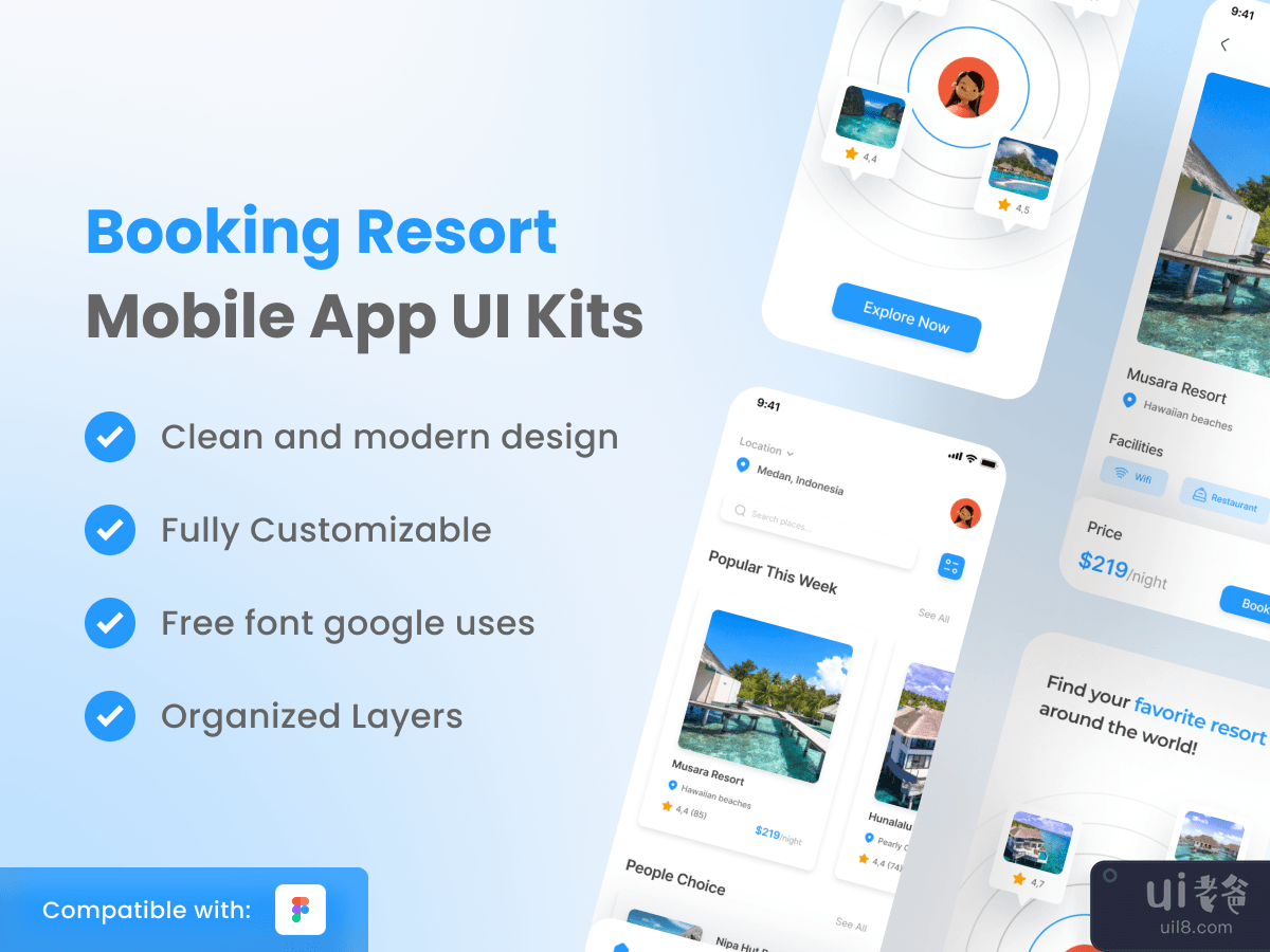 Booking Resort Mobile App UI Kits