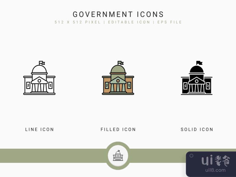 Government icons set vector illustration with solid icon line style