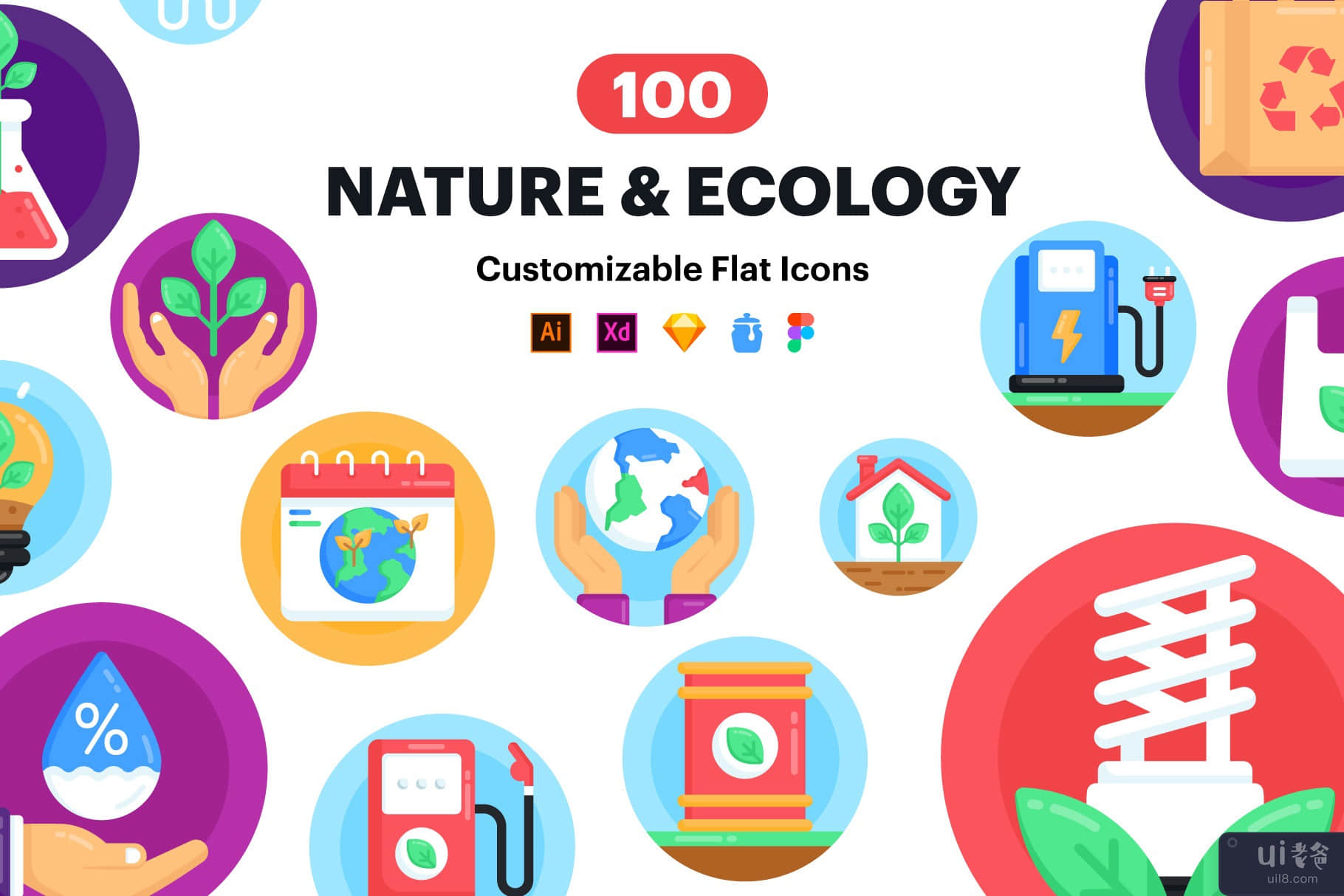 100 自然和生态图标矢量(100 Nature and Ecology Icon Vectors)插图6