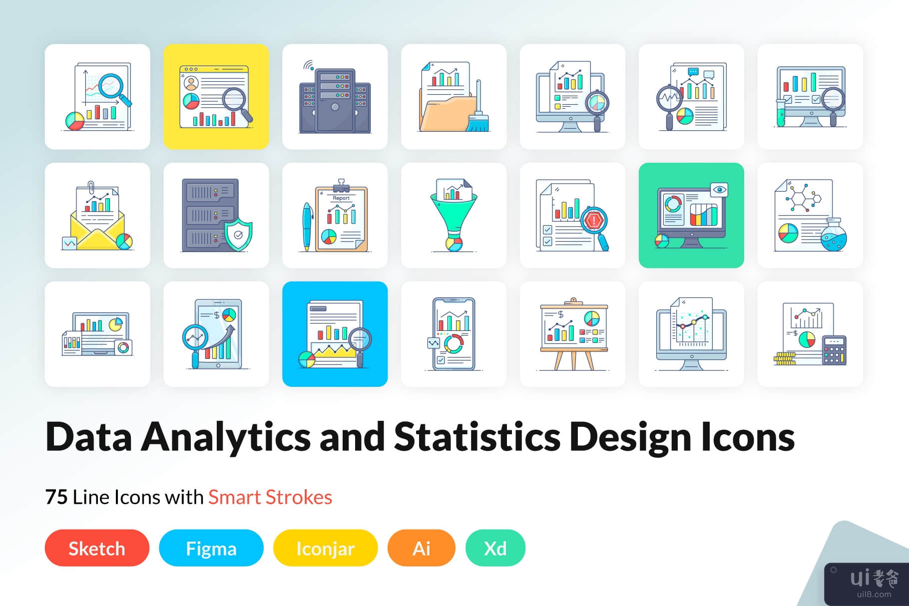 数据分析和统计平面图标(Data Analytics and Statistics Flat Icons)插图7