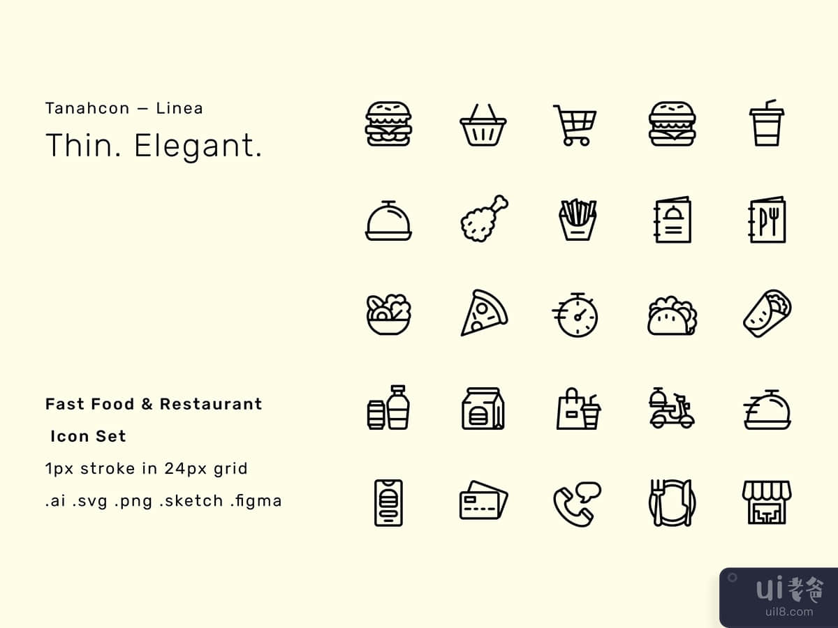 Fast Food & Restaurant Icon Set - Linea