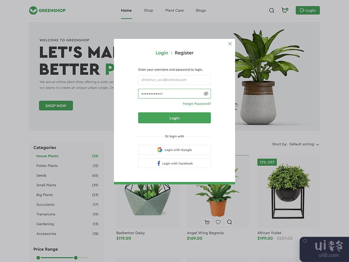 在线植物商店网站和应用程序设计理念(Online Plants Shop Website and App Design Concept)插图7
