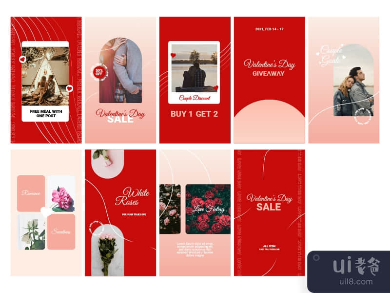 Valentine red & white social media portrait templates