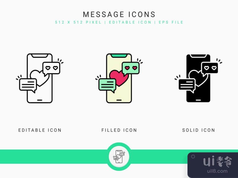 Message icons set vector illustration with solid icon line style