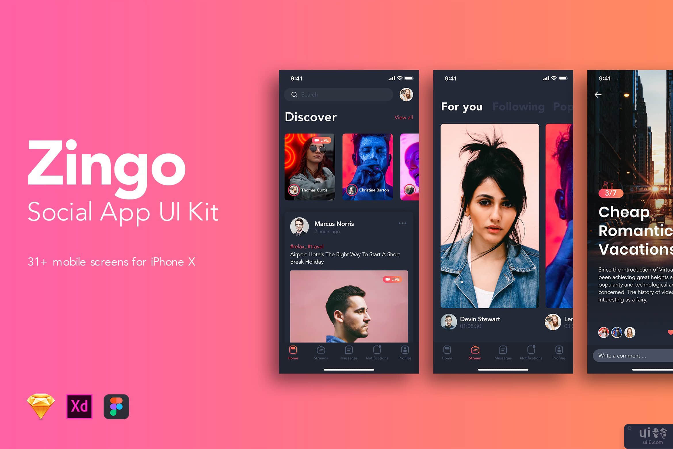 Zingo - 用于 SKETCH 的社交应用程序 UI 工具包(Zingo - Social App UI Kit for SKETCH)插图4