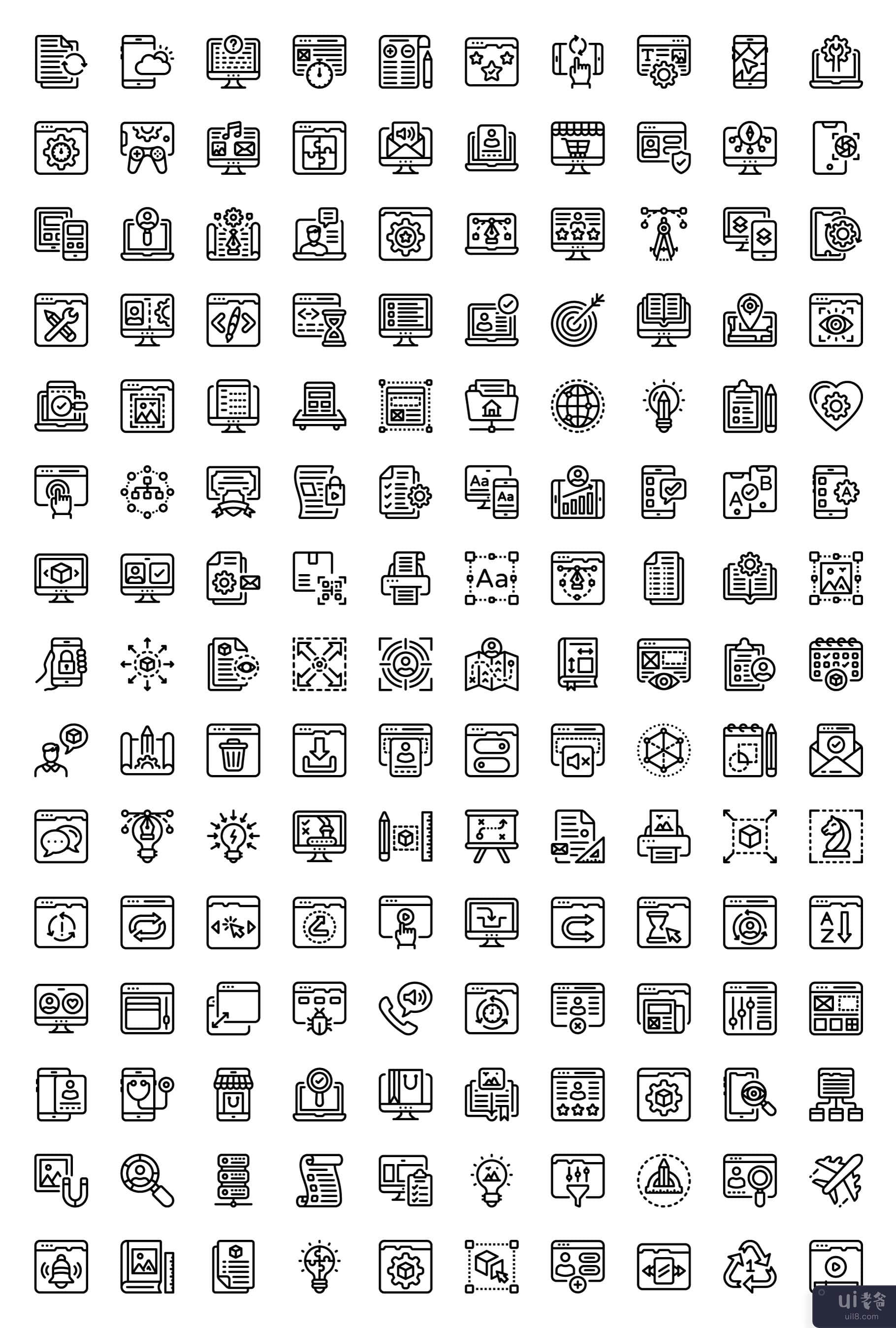 网页设计线性图标包(Web Design Linear Icons Pack)插图2