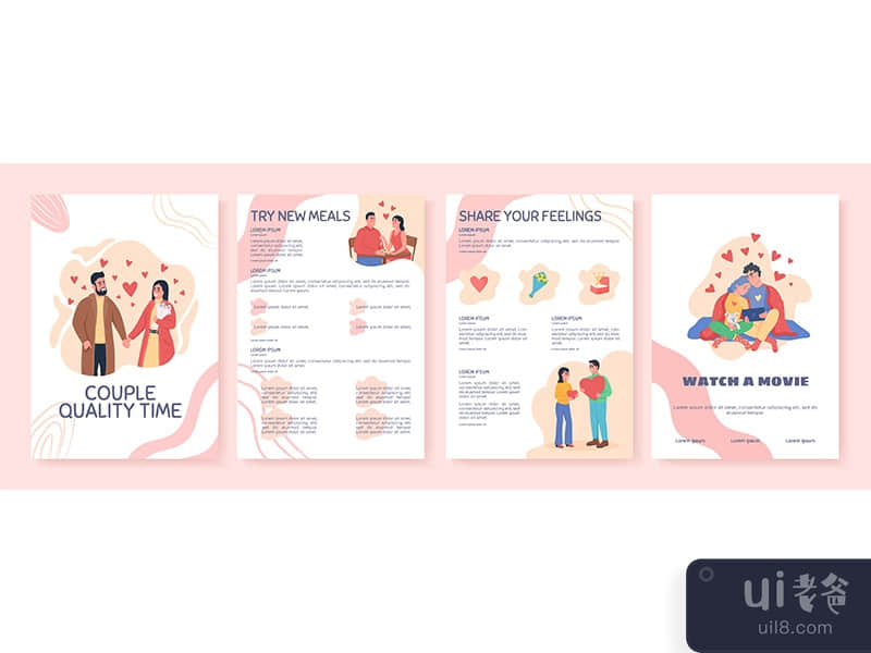 Couple quality time flat vector brochure template