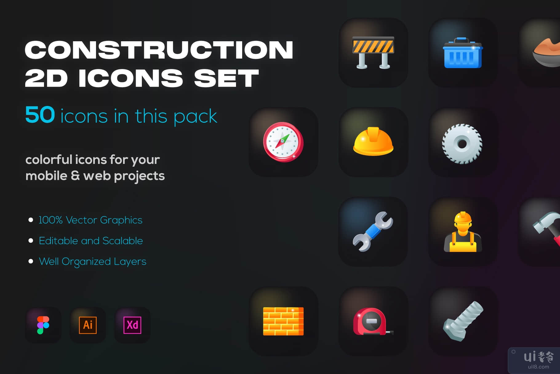 50 平施工图标(50 Flat Construction Icons)插图6