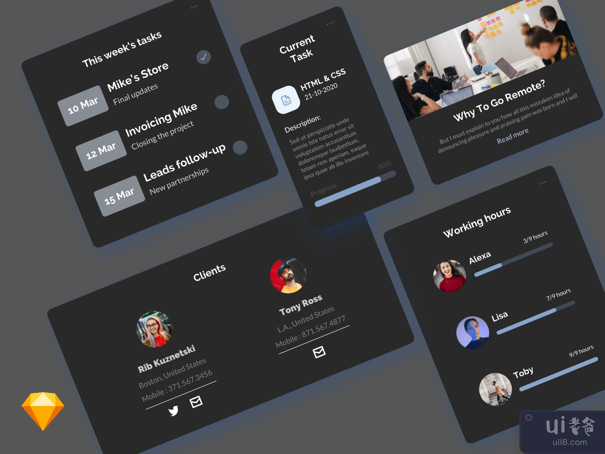 Team Management Dashboard Components Dark Theme