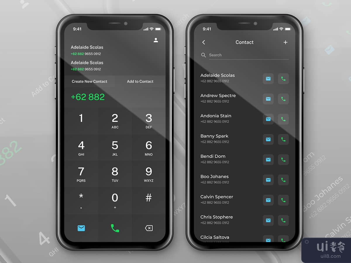 Phone Contact and Dial Screen App Concept