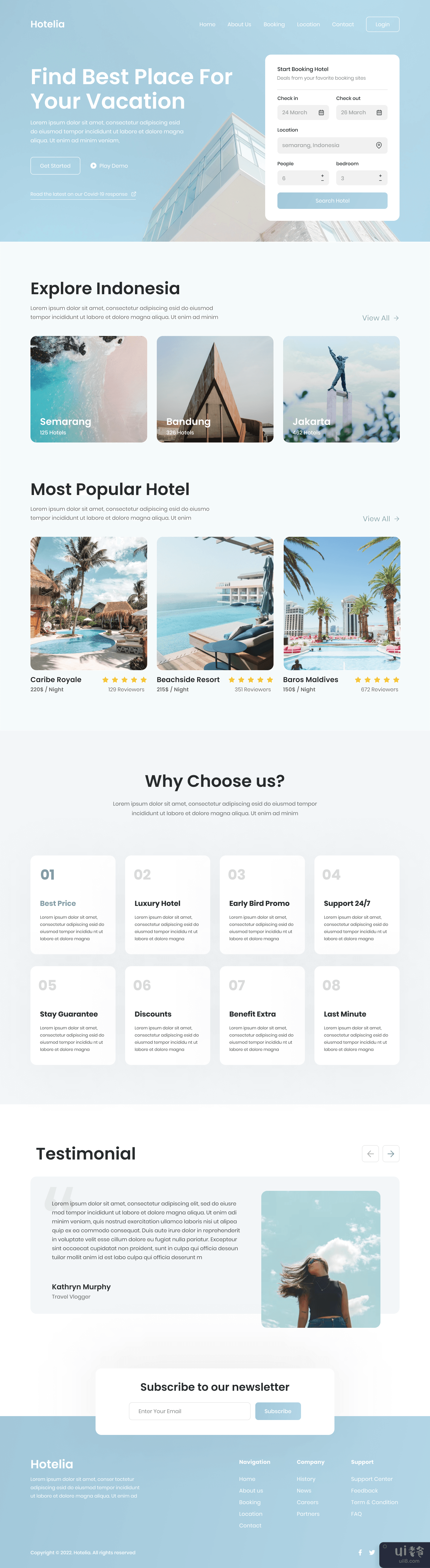 Hotelia - 酒店预订登陆页面网站设计(Hotelia - Hotel Booking Landing Page Website Design)插图