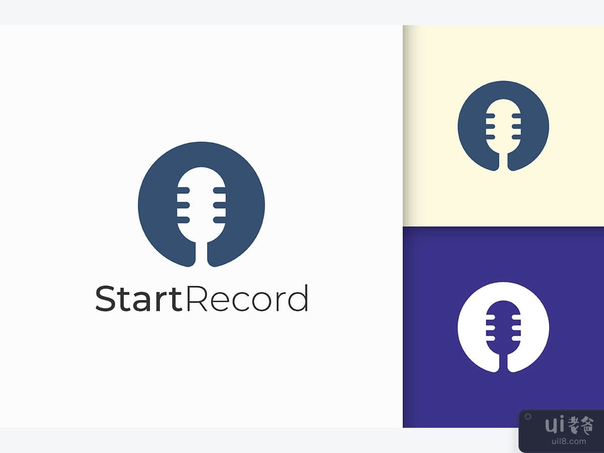Simple Mic Logo Represent Record or Audio For Podcast