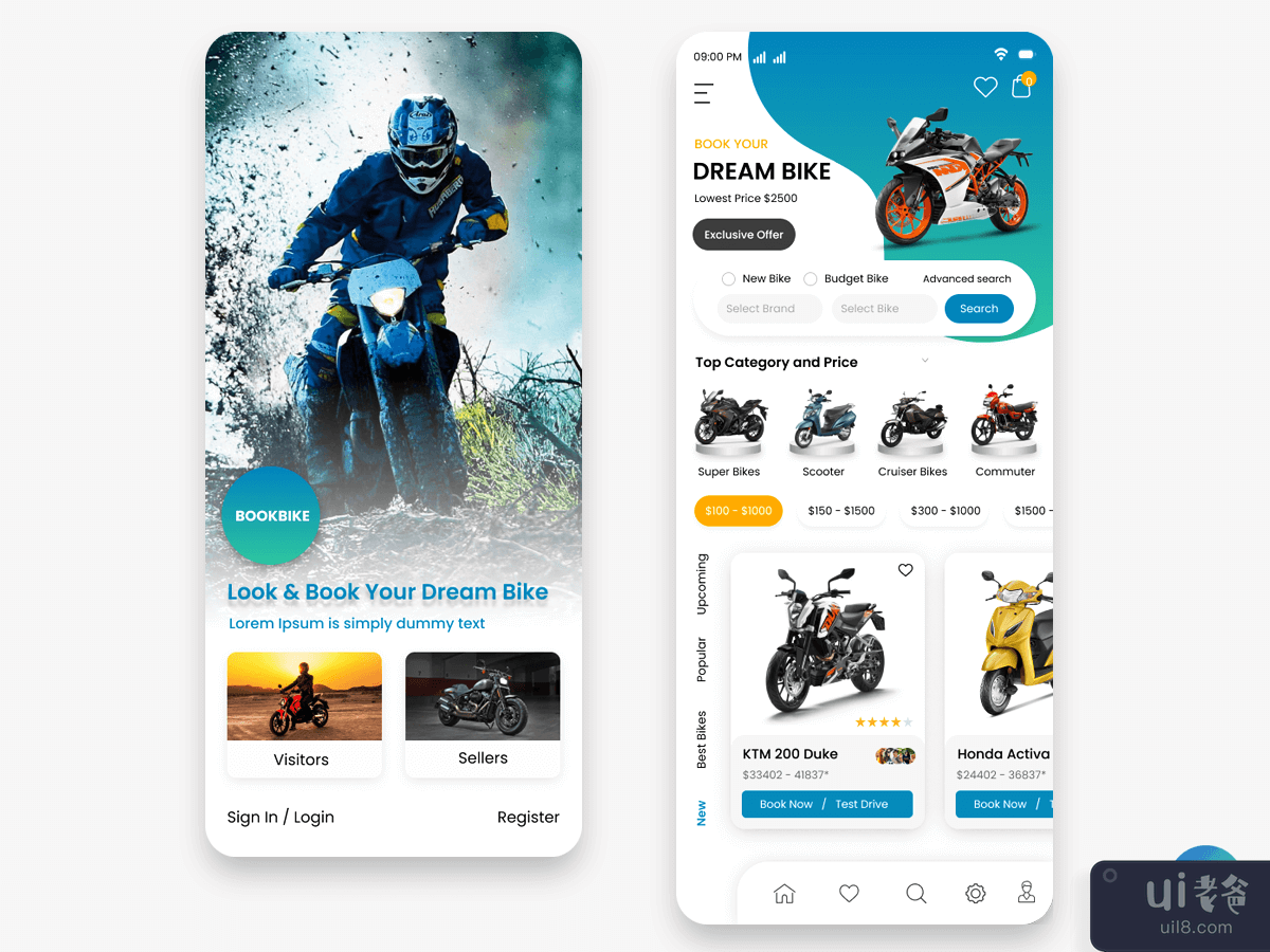 自行车门户或查找自行车商店移动应用模型设计(Bike Portal or Find Bike Store Mobile App Mockup design)插图