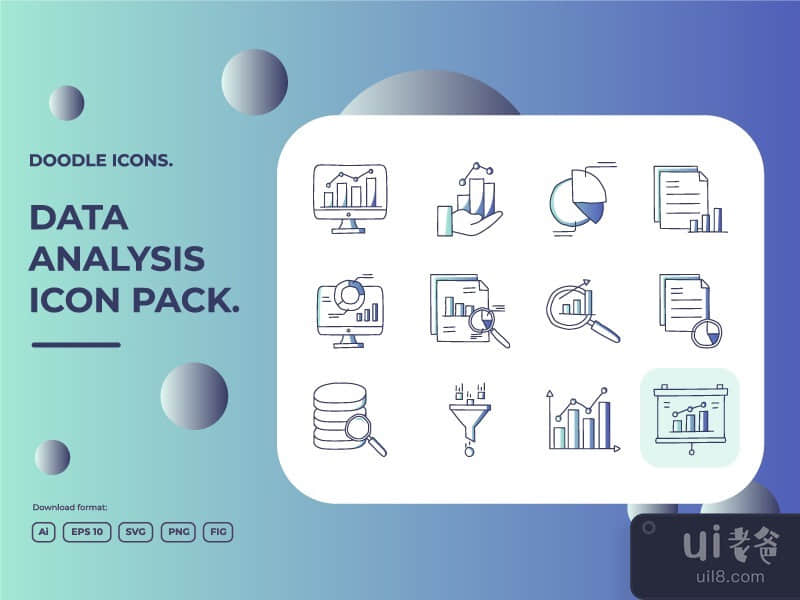 12 data collection and analysis concept doodle illustrations icon set