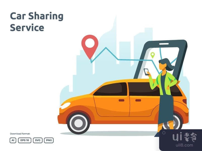 Car sharing or online taxi illustration concept