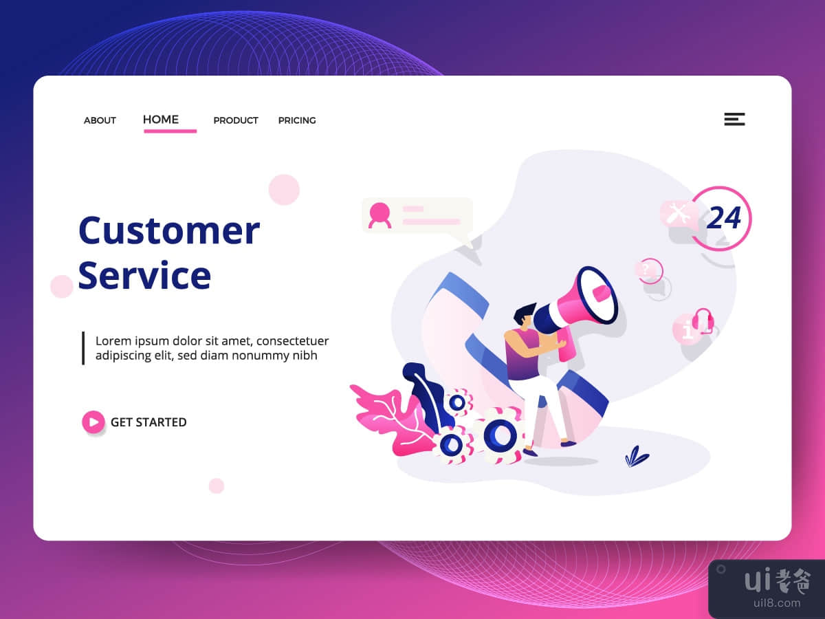 Landing page template of Customer Service