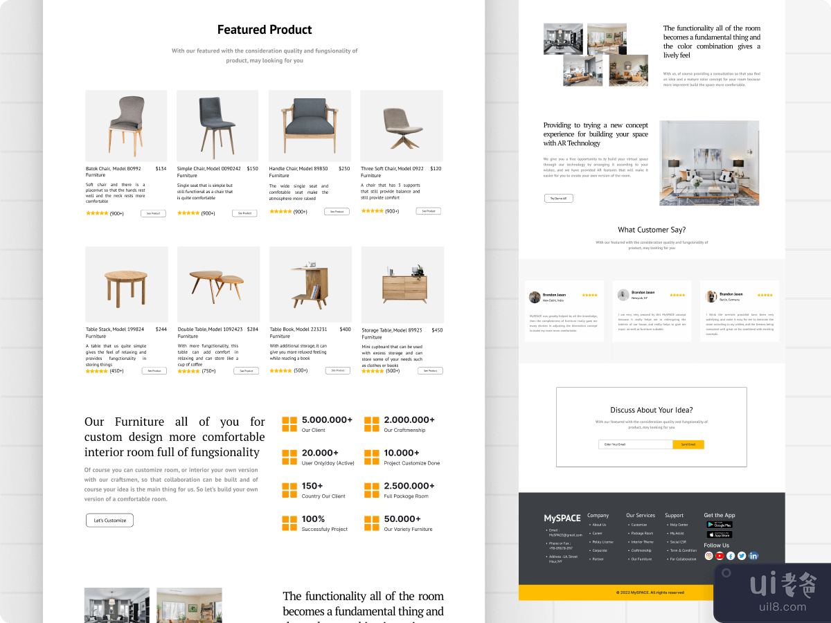 家具室内登陆页面 UI 套件模板(Furniture Interior Room Landing Page Ui kits Template)插图