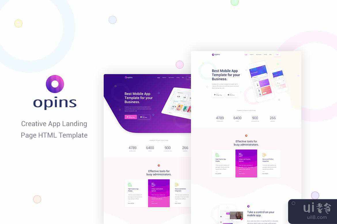 意见 - 创意应用登陆页面 HTML 模板(Opins - Creative App Landing Page HTML Template)插图