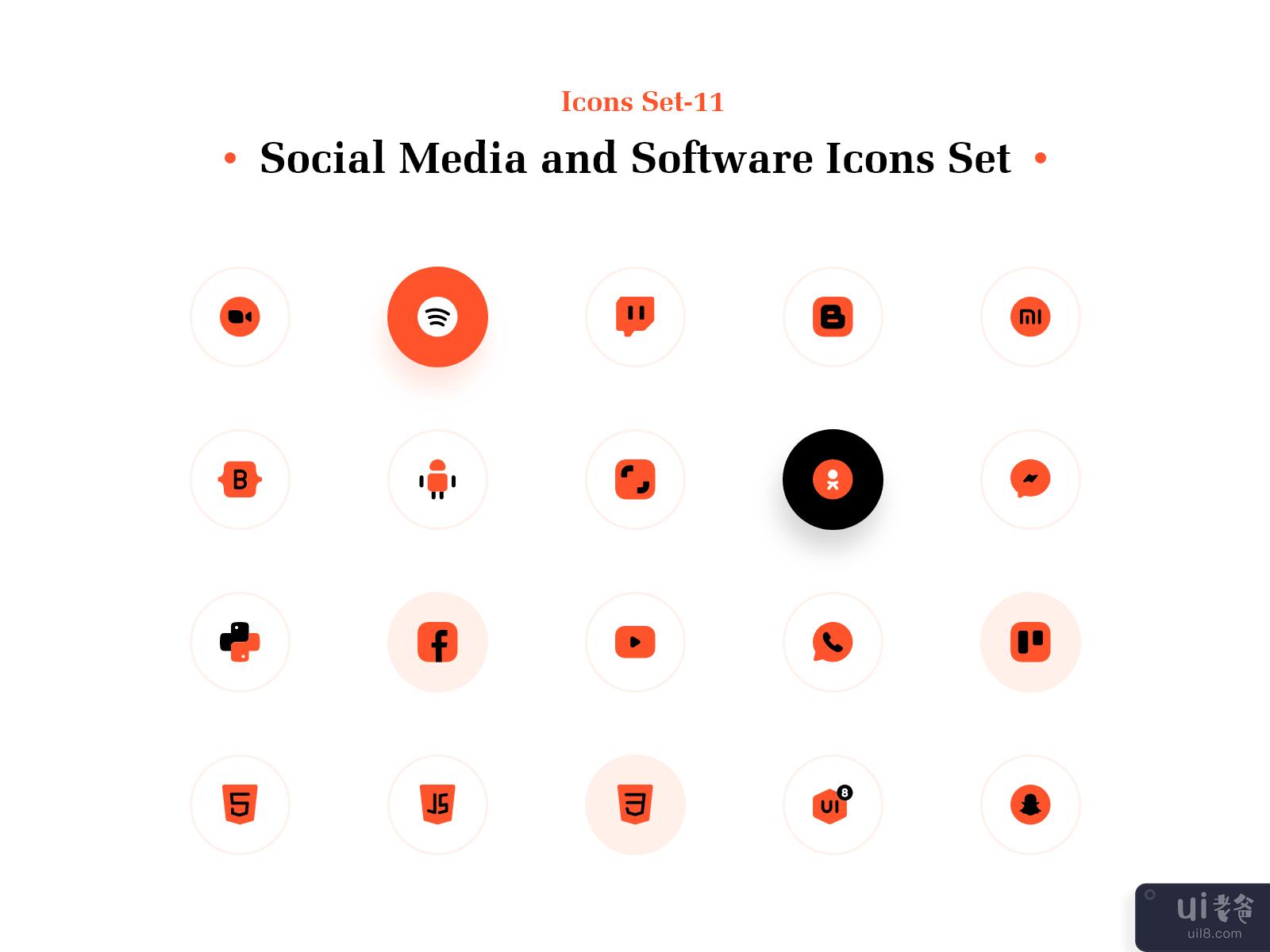 社交媒体和软件图标集(Social Media and Software Icons Set)插图