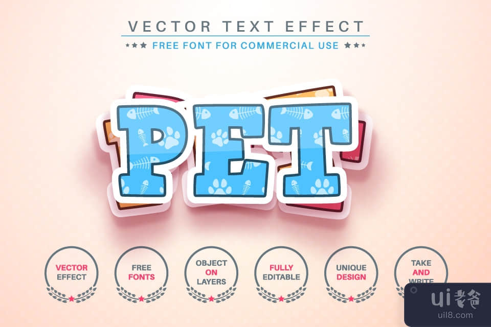 猫贴纸 - 可编辑的文字效果，字体样式(Cat Sticker - Editable Text Effect, Font Style)插图4