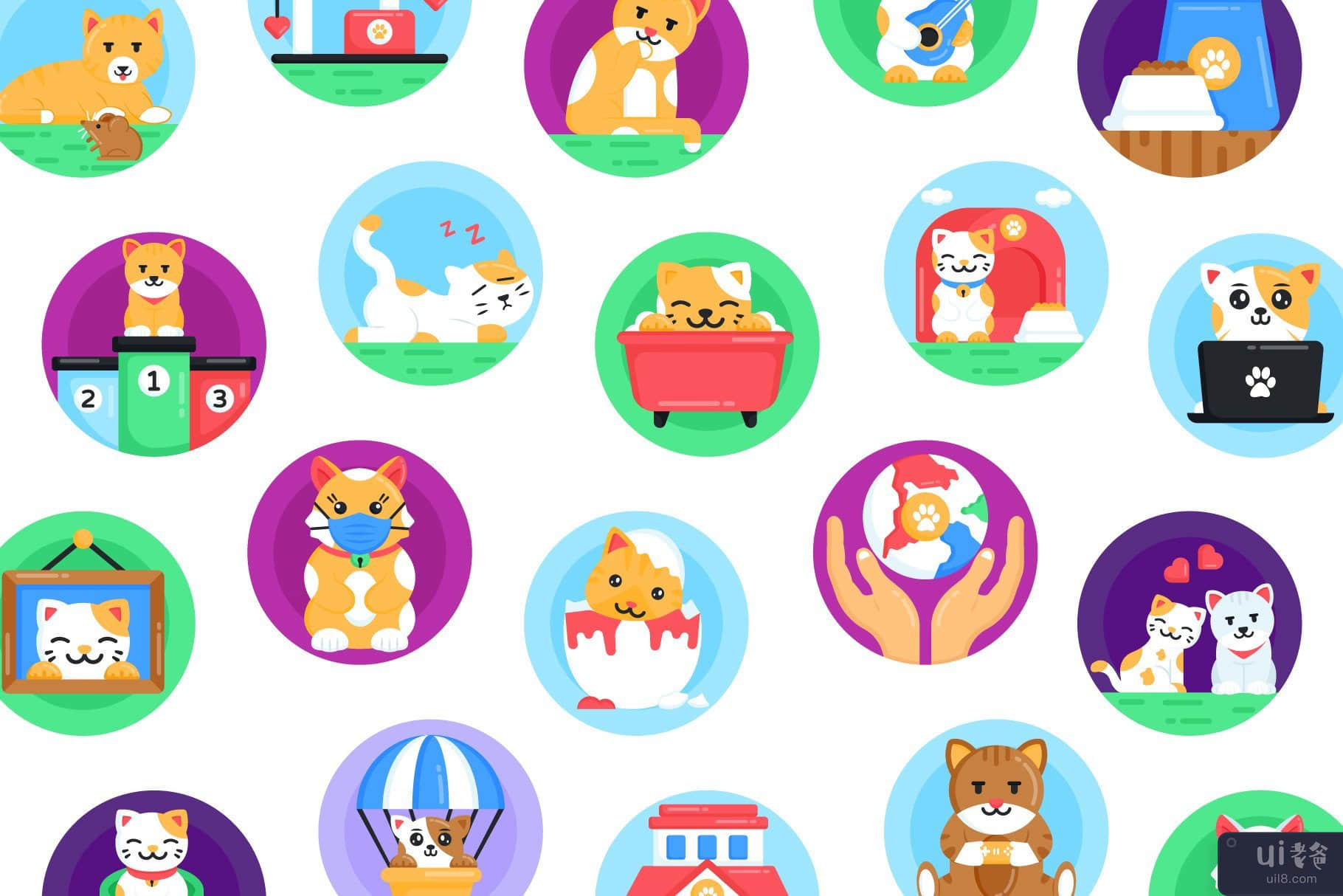 50 个国际猫日图标(50 International Cat Day Icons)插图3