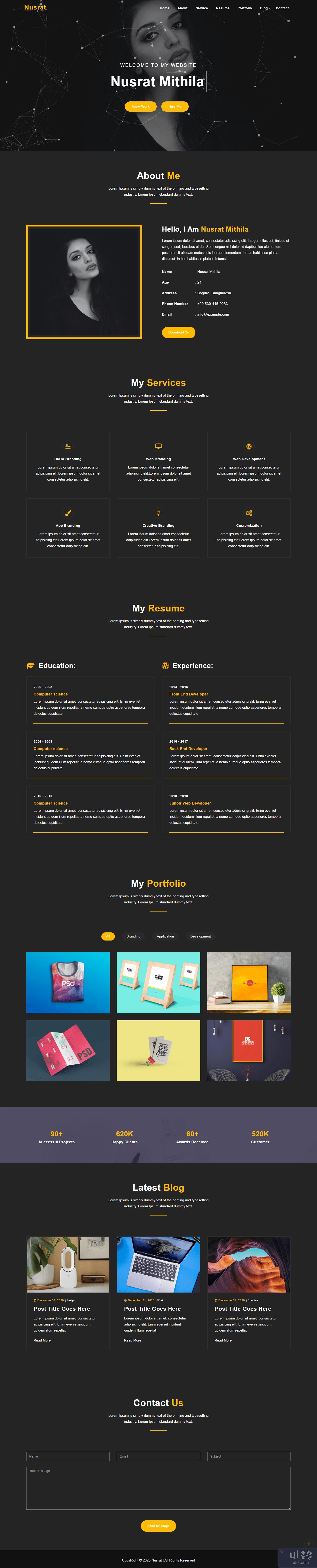 Nusrat 个人投资组合登陆页面模板(Nusrat Personal Portfolio Landing Page Template)插图