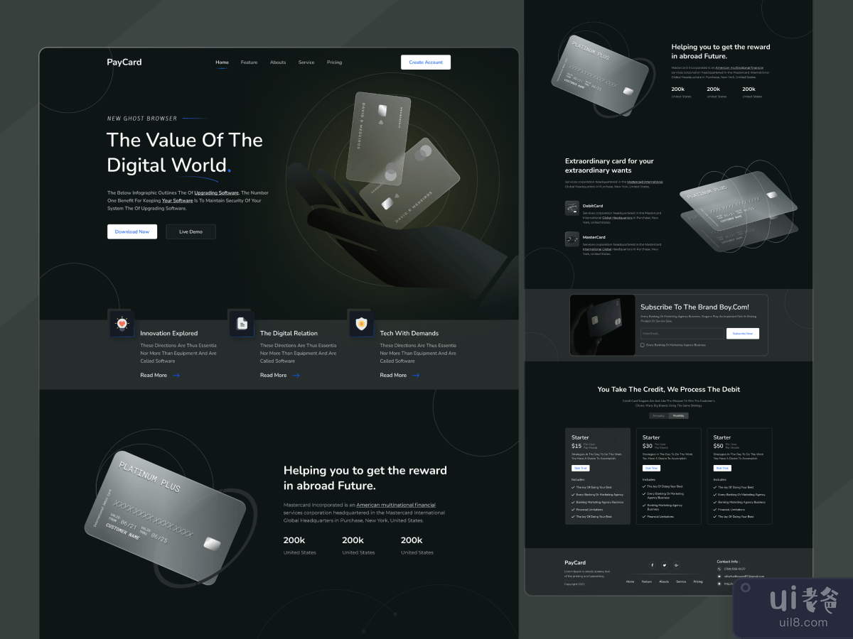 The Card landing page design interaction.