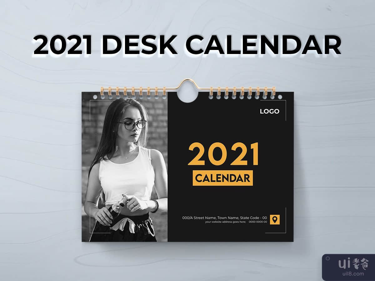 2021 年台历设计模板(2021 Desk Calendar Design Template)插图