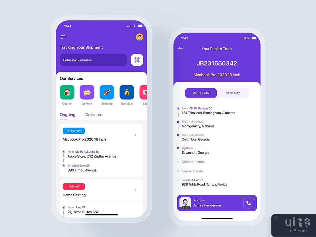 Parcel tracking mobile app concept