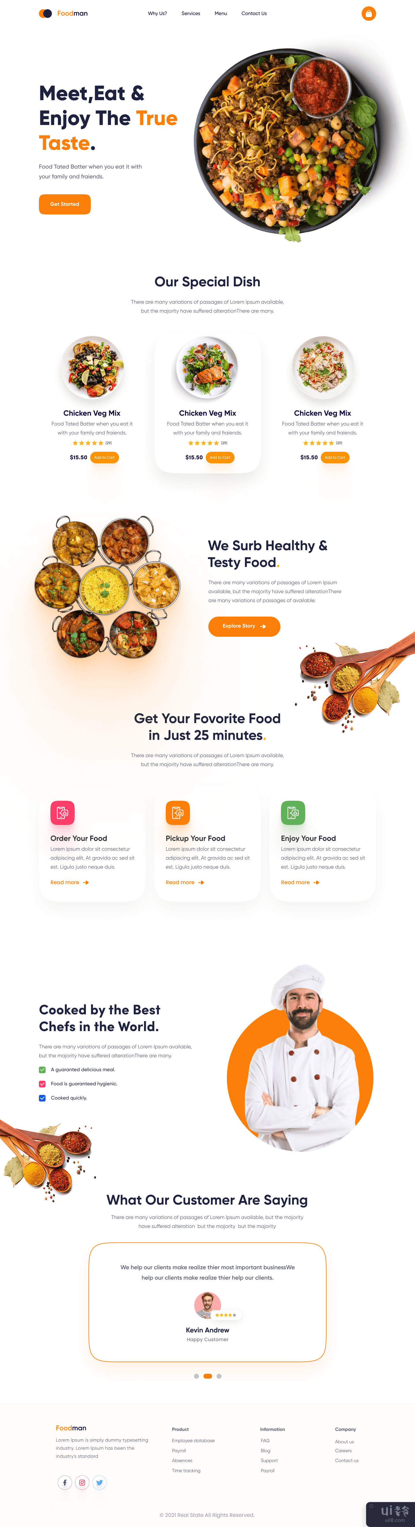 餐厅食品网站设计。(Restaurants Food Website Design.)插图