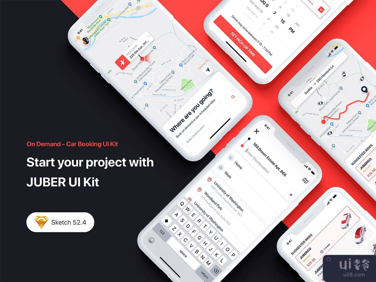 JUBER - Car Booking UI Kit for SKETCH