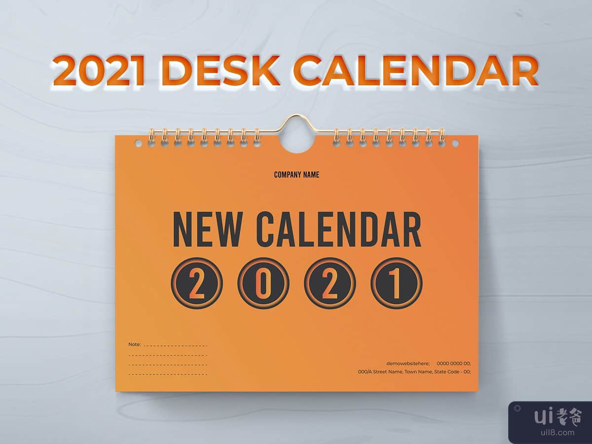 2021 年台历设计模板(2021 Desk Calendar Design Template)插图